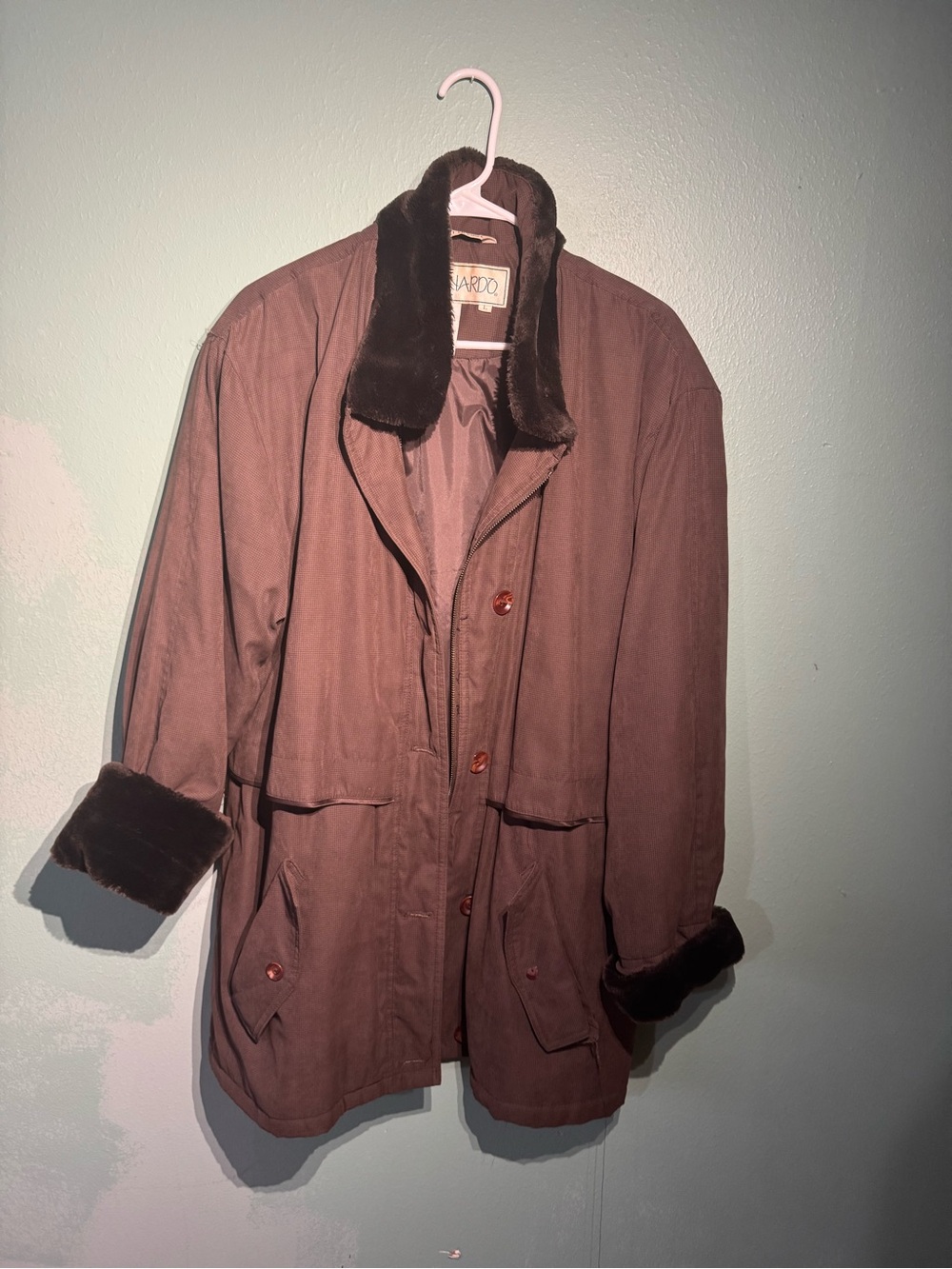 Brown Coat with Faux Fur Trim